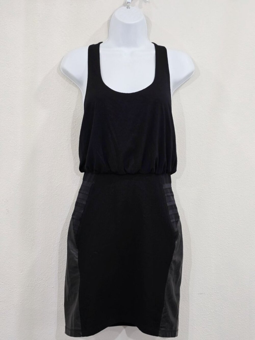 Alice + Olivia Black Viscose Leather Trim Nicky Layered Blouson Tank Dress NWT - Picture 3 of 16